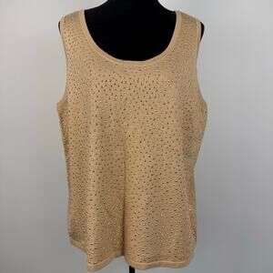 Chico's Khaki Sweater Tank Heatset Rhinestone Pullover Scoop Neck Plus Size NEW